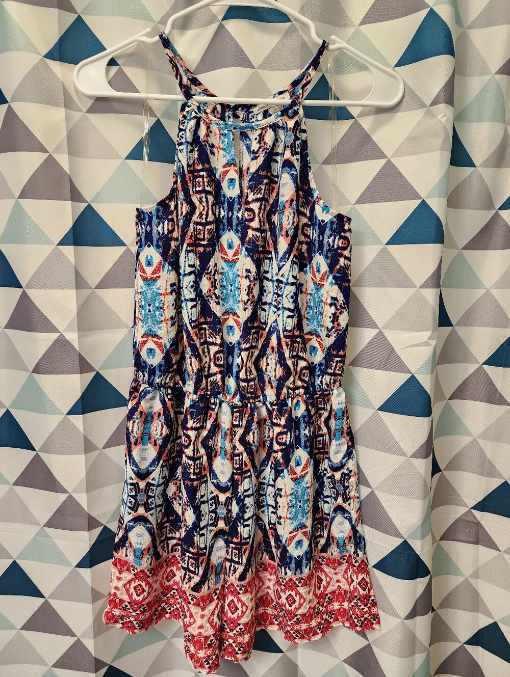 Sleeveless Tribal Print Summer Romper in Blue & Red